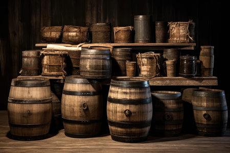 Storage drink vintage keg barrel cask wooden cellar wood old wineの素材