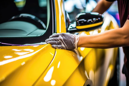 Man detailing service garage automobile transportation cleaning car vehicle maintenance auto handの素材