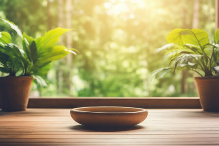 Background design top wooden display green table product blurred space wood nature abstract emptyの素材