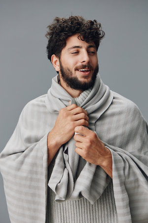 Model person handsome adult style young portrait white beard guy face background menの写真素材