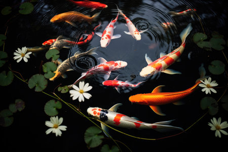 Japan garden koi water fish orange asian carp pond animal natureの素材