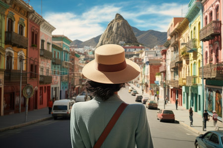 Woman landscape beauty female vacation view person summer holiday traveler tourism natureの素材