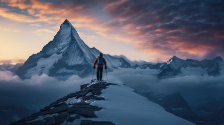 Travel landscape sky mountaineering snow person outdoors adult hiking climbing adventure backpack natureの素材