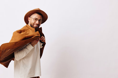 Man senior caucasian hat happy beard mature person handsome man portrait faceの写真素材