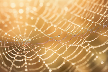 Macro spider nature net dew trap morning wet web water patternの素材