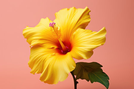 Red hibiscus green blossom nature tropical flowers plant beauty gardening flora pinkの素材