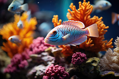 Underwater tropical aquatic colored aquarium fish nature animal exotic water oceanの素材