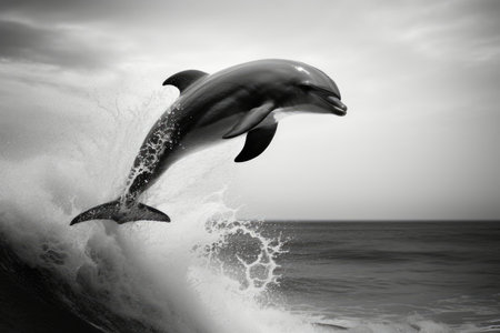 Dolphin animal blue wild mammal aquatic water nature jumping wildlife sea oceanの素材