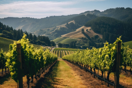 Rural field hills nature vineyard landscape green country wine farming agricultureの素材