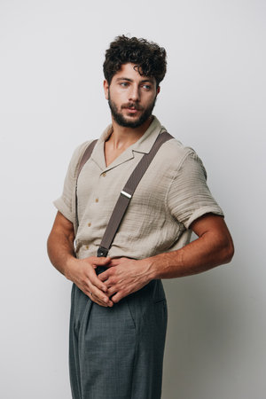 Man young isolated portrait background attractive white adult male studio person guyの写真素材