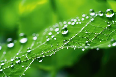 Rain water nature plant green fresh dew wet macro leaves dropの素材