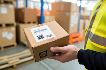 Industrial warehouse merchandise shipping box package factory distribution person pallet business transportationの素材