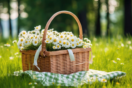 Spring blossom green beauty nature bouquet grass summer basket meadow white floraの素材