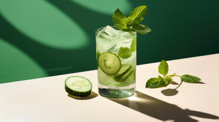 Drink ice lime fresh beverage mint water refreshing green summer cold cocktailの素材