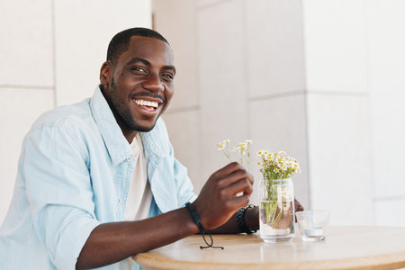 Man american young happy black person lifestyle african male smile portrait adultの写真素材