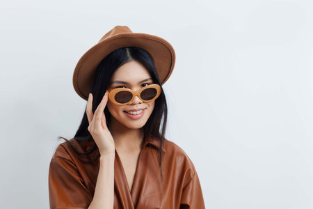 Woman vacations glamour model sunglasses beauty lifestyle hair fashion portrait asianの写真素材