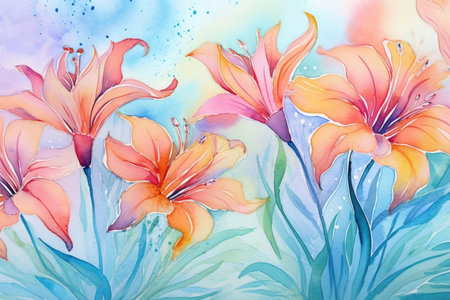 Spring floral illustration art background drawing flowersの素材