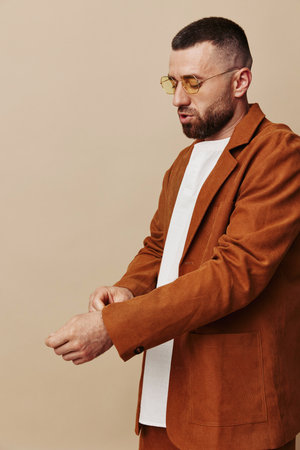 Model casual men handsome stylish adult caucasian style background person fashionable menの写真素材