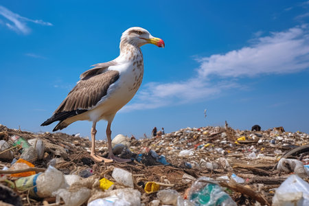 Environment ecology nature plastic garbage trash pollution landfill dump rubbish birdの素材