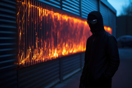 Silhouette man crime night light dark adult background male danger black personの素材