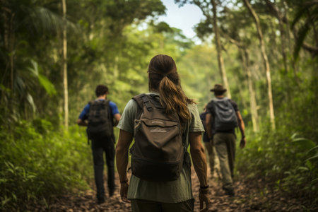 Park person green nature lifestyle traveler forest young hiking adventure womenの素材