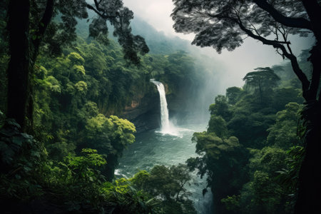 Travel tropical water nature waterfall green landscape jungle river forest beautyの素材