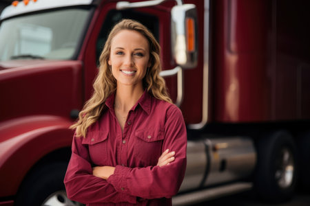 Transportation driver female shipping portrait person women truck industrial delivery adult vehicleの素材