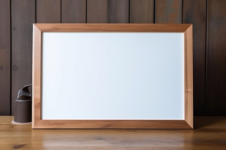 Table background wall decorative poster wooden template design vintage empty blank white frame interiorの素材