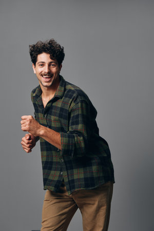 Man shirt handsome fashion adult beard smile trendy copyspace portrait hispanic face hipsterの写真素材