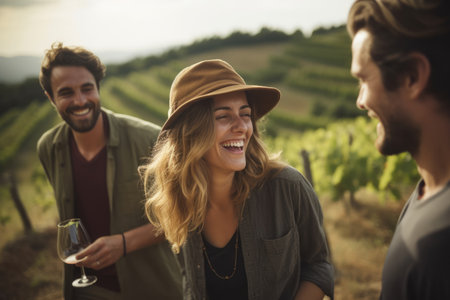Outdoors happy women wine caucasian smiling fun young summer lifestyle personの素材
