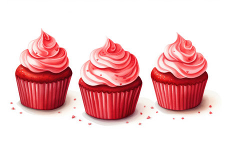 Delicious Cupcakes with Sweet Buttercream Frosting on a Pink Backgroundの素材