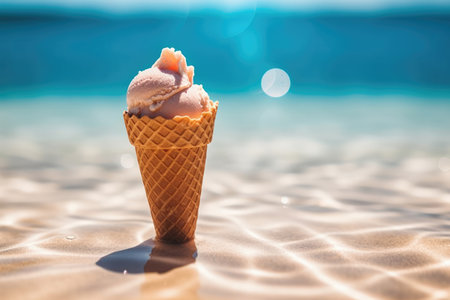 Summer food sweet beach cone flavor sand sea ice dessert vacation ocean creamの素材