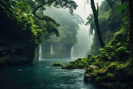 River waterfall water green nature forest beauty travel landscape streamの素材