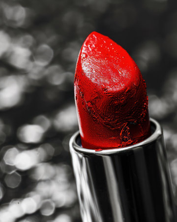 Beauty Glamour: Red Lips and Colorful Cosmetics Set on Pink Backgroundの素材