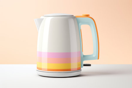 White Electric Kettle with Isolated Background: Modern Kitchenware Pouring Boiling Water into Mug.の素材