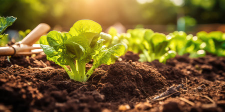 Fresh Growth in Green: Embracing Healthy Organic Farming and Gardening for Nutritious Vegetable Harvest on a Summer Field Backgroundの素材