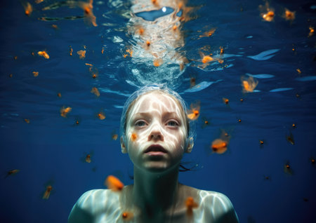 Under woman girl underwater summer vacation blue swim beauty person water lifestyle pool femaleの素材
