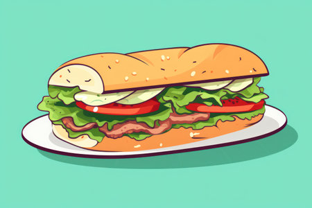 Tasty, Healthy, and Fresh: Delicious Sandwich on a White Background with Lettuce, Tomato, Cheese, and Meatの素材