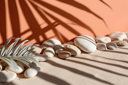 Tranquil Seascape: Sand, Beach Stones, and Natures Balanceの素材