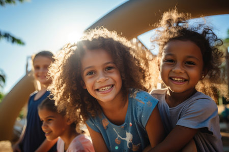 Children friendship friends outdoors childhood fun smiling portrait cheerful togetherness girls personの素材