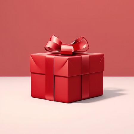 Surprise, Love, and Joy in a Festive Red Gift Box with a Ribbon - Celebrate Valentines Day, Christmas, or any Happy Event with this Romantic Present on a Decorative White Backgroundの素材