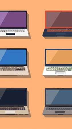 Modern Workplace: Laptop Computer on White Wooden Desk, Blank Screen with Digital Office Space and Web Design Mockupの素材