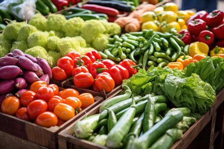 Colorful Harvest: Fresh Organic Vegetables for Sale at a Vibrant Market Stallの素材