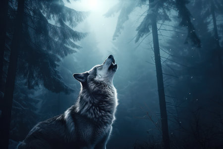 Majestic Wolf in Enchanting Forest: A Beautiful Portrait of a Wild Predatorの素材