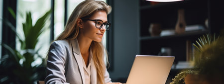 Technology woman laptop adult desk portrait computer sitting person business businesswoman young female officeの素材