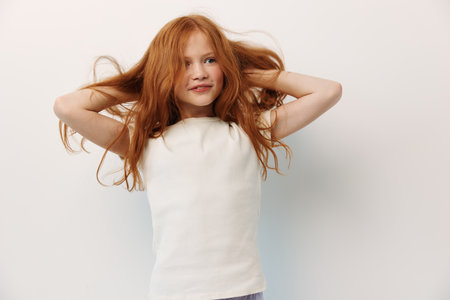 Female young kid children cute person hair pretty background portrait girl little childhood caucasian beautyの写真素材