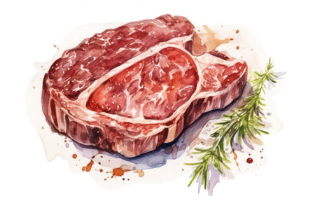 Raw, Fresh Beefsteak on Wooden Board with Rosemary Seasoning - A Savory Delight for BBQ Loversの素材
