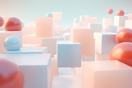 Abstract Geometric Shapes: Modern Minimal Cube Design on Pink Backgroundの素材