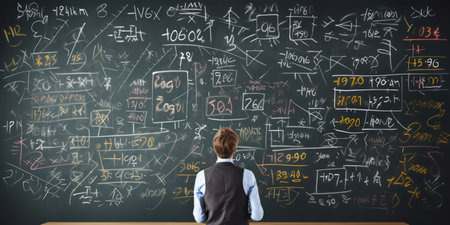 Exploring the Complexities of Science: A Knowledgeable Teacher Illustrating Equations on a Chalkboard in a University Classroomの素材