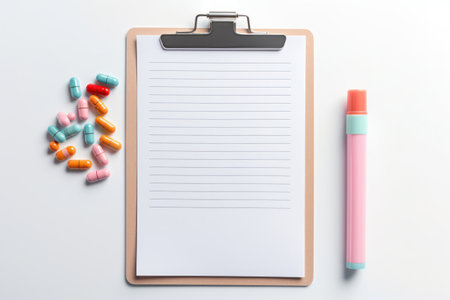 White Paper Notebook with Empty Notepad and Pen on Office Table - Business Design Backgroundの素材